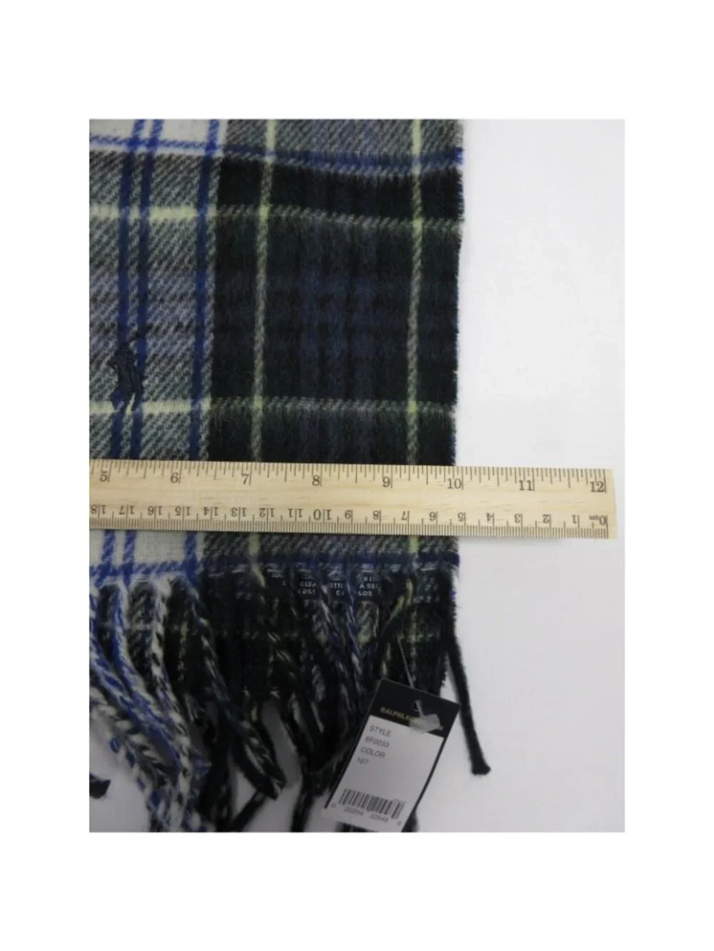 VINTAGE Polo Ralph Lauren Scarf One ambs Wool Plaid Fringe Italy